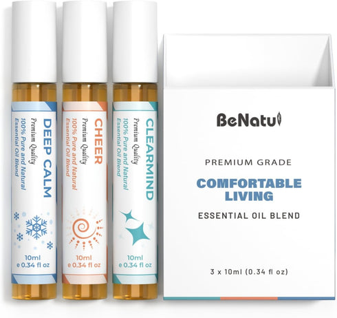 Set Essential Oil (Deep Calm, Cheer, ClearMind), Aromatherapy Roll On Blends for Massage, Body Care & Home Use, Great