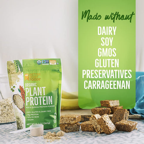 BetterBody Foods Organic Plant Based Protein Powder - 16g Protein, Vegan, Low Net Carbs, Gluten Free, 12.7 Ounces
