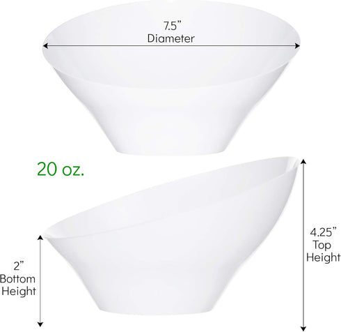 PLASTICPRO Disposable Angled Plastic Bowls Round Medium Serving Bowl, Elegant for Party's, Snack, or Salad Bowl, White, Pack of 4 by PLASTICPRO