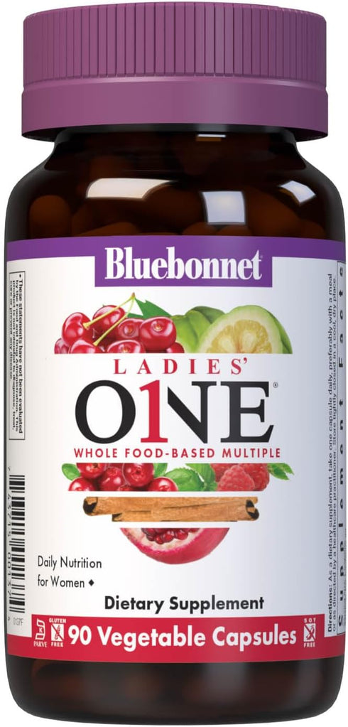 Bluebonnet Nutrition Ladies One Vegetable Capsule - Whole Food Multiple, K2, Non-GMO, 90 Capsules, 3 Month Supply