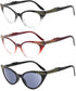 Eyekepper Women's 3 Pairs Eyeglasses, Vintage Cat Eye Eyewear, Sunglasses (Black Transparent/Red Transparent/Grey Lens,
