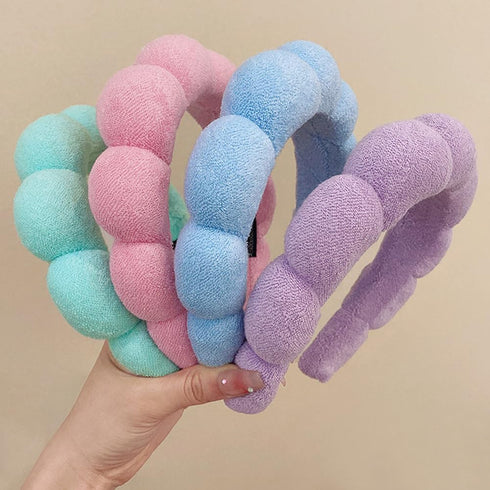 Spa Headbands for Washing Face or Makeup, Puffy Terry Cloth Hairband for Women, Skin Care Accessories (Blue)