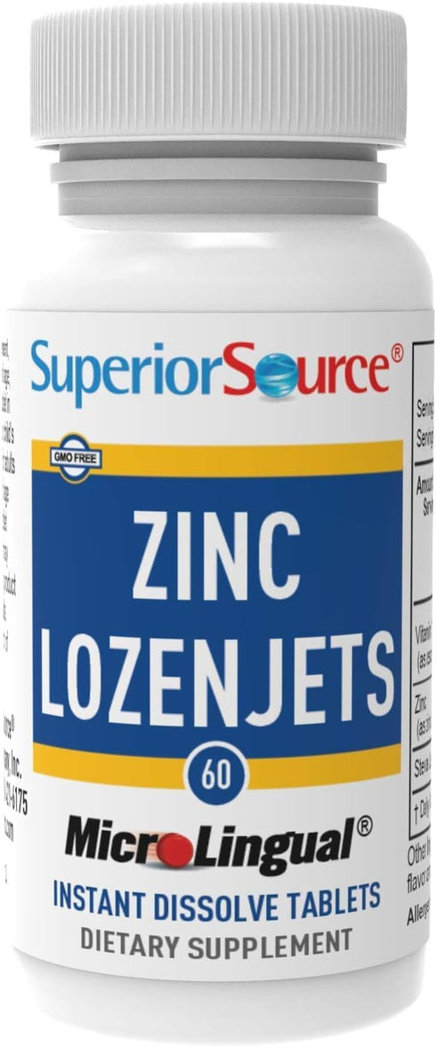 Superior Source Zinc Lozenjets | Zinc (5 mg), Vitamin C (15 mg) | Quick Dissolve MicroLingual Tablets, 60 Count