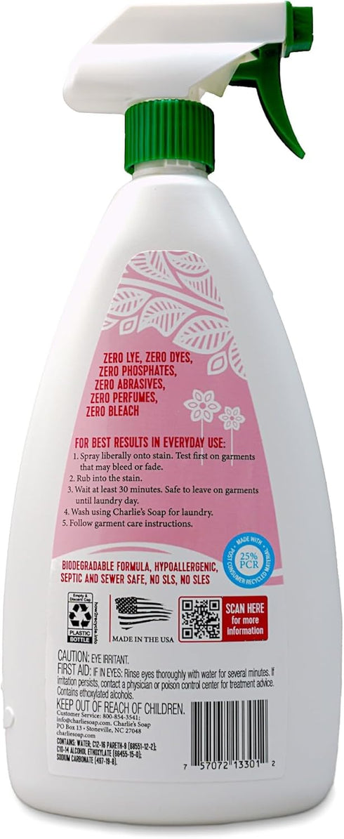 Charlie’s Soap Laundry Pre-Spray Stain Remover (32 fl oz) - Natural Laundry Pretreat and Stain Remover Pack of 1