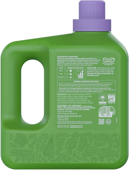 Happy Elephant Laundry Detergent, Ultra Concentrated Liquid Soap, Fresh Linen, 64 Loads, White Tea and Fig
