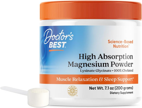 Doctor's Best High Absorption Magnesium Powder - 100% Chelated TRACCS, Non-GMO, Vegan, Gluten Free, 200G
