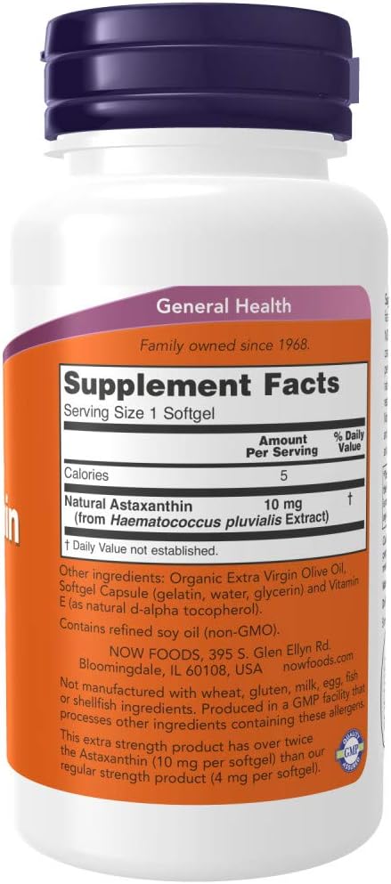 NOW Foods Astaxanthin 10mg, 60 SoftGels (2 Pack)