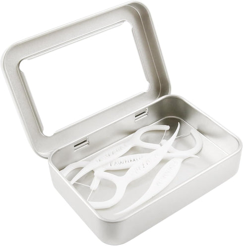 2Pack Portable Dental Floss Case with Transparent Window, Reusable Floss Holder for Travel (Silver)