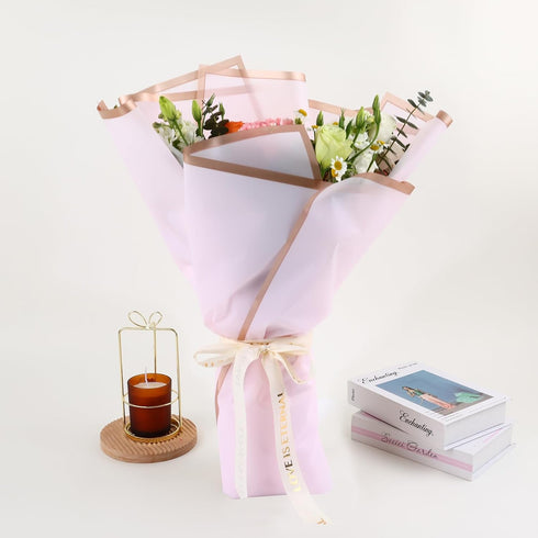 20 Sheets Waterproof Flower Wrapping Paper, Pastel Pink Floral Bouquet Packaging Paper for DIY Gift Crafts
