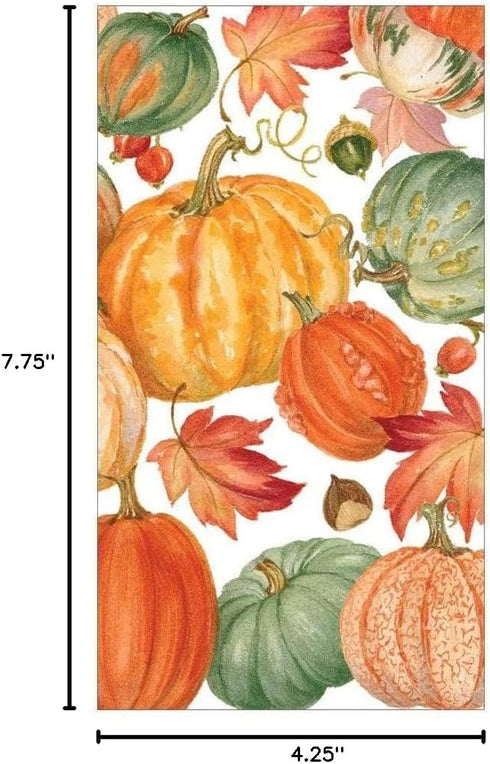 Packs 15 Caspari Pumpkin Field Paper Guest Towel Napkins in White - Four