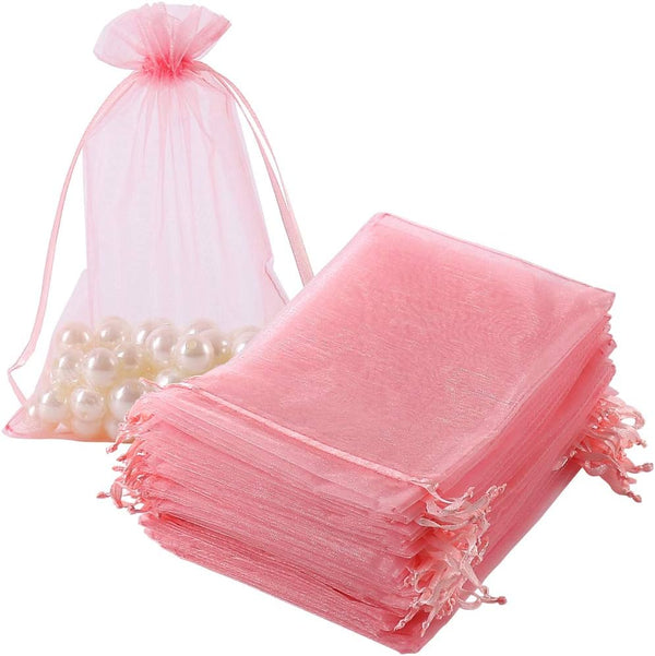 HRX Package Organza Bags Blush Pink - 5x7 inch 100pcs, Mesh Jewelry Pouches for Wedding Baby Shower Party