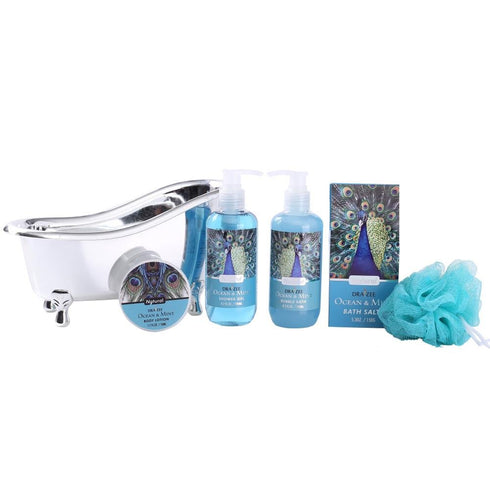 Spa Gift for Women - 5 Pcs Spa Basket for Women Refreshing Ocean Mint Scented Bath and Body Includes Shower Get, Body Lotion, Scrub & more #1 Birthday, Self Care Gifts for Women by Draizee