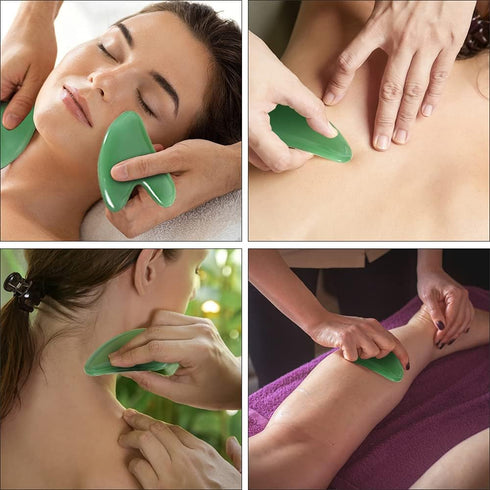 Gua Sha Massager Tool, 2 Pcs Natural Jade Stone Guasha Board for Physical Therapy and SPA Acupuncture