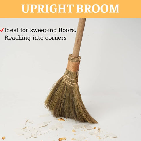 Natural Whisk Sweeping Hand Broom, Vietnamese Broom for Cleaning, Decorative Broom, 12.2" Width, 26.38" Length