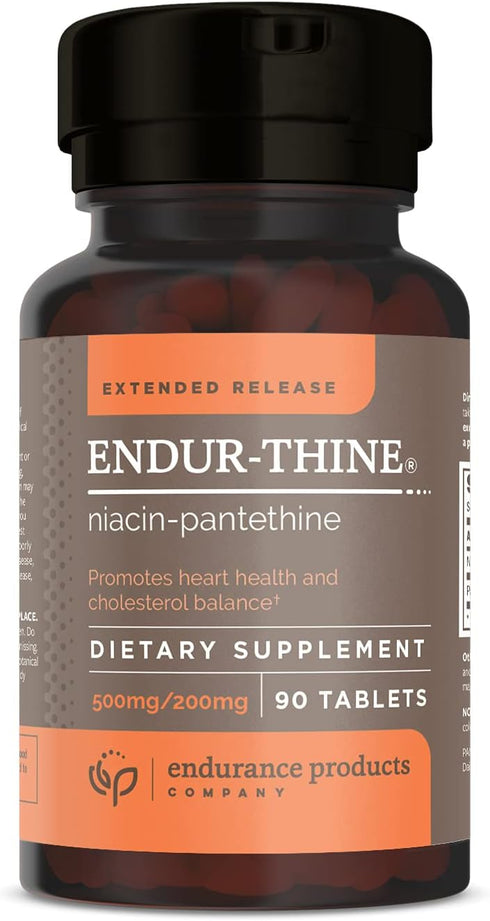 Endur-Thine - 500mg Extended Release Low-Flush Niacin + 200mg Pantethine - Cardiovascular Support - 90 Tablets