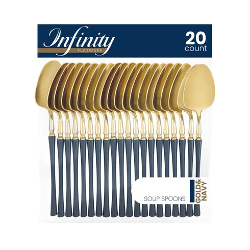 Blue Sky Infinity Flatware Gold & Navy Blue Soup Spoons, 20 Count, Luxurious Disposable Cutlery