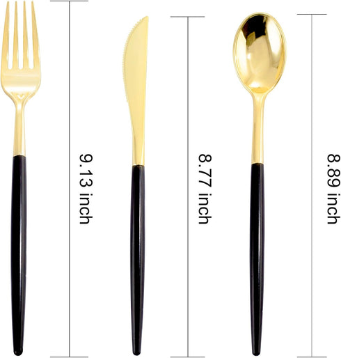 I00000 60 Pcs Gold Silverware Set - Gold Plastic Silverware - Heavy Duty Black and Gold Plastic Silverware Include 20 Plastic Forks 20 Knives 20 Spoons, Plastic Cutlery Set for Party & Mother’s Day by I00000