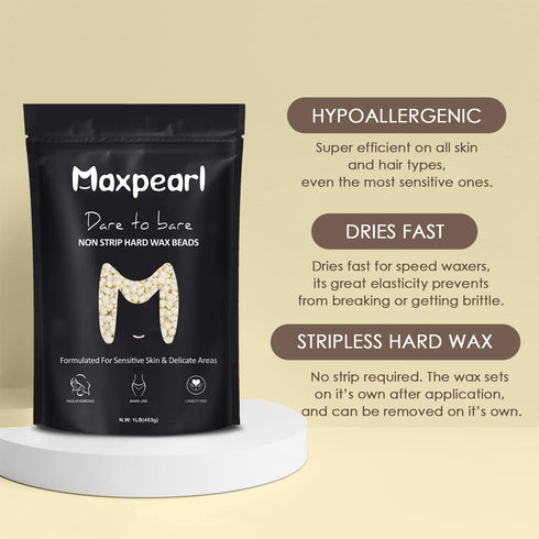 Maxpearl Wax Beads for Facial Hair Removal, 1LB Hypoallergenic Hard Wax Beans for Sensitive Skin