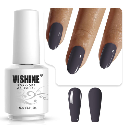 Vishine Gelpolish Lacquer Dark Grey, Soak Off UV LED Nail Polish, Professional Manicure, 1538
