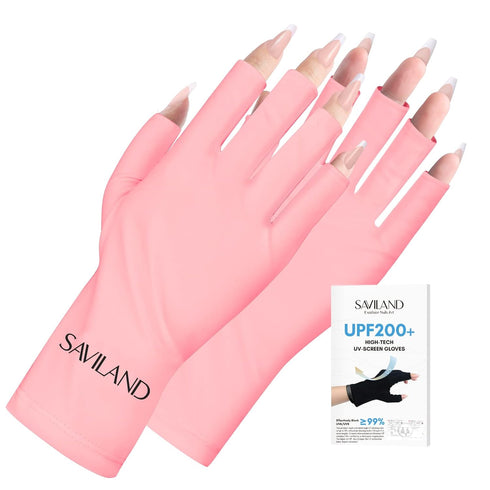 Saviland UV Gloves for Nails, UPF200+ Professional Fingerless Gloves for Manicures, Protects Hands from UV Harm