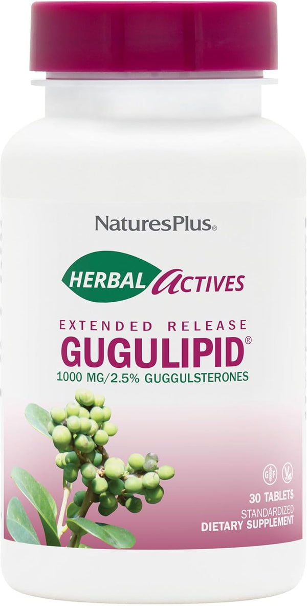 Natures Plus Herbal Actives Gugulipid, 1000 mg, 2.5% Guggulsterones, 30 Vegan Tablets, Ayurvedic Supplement