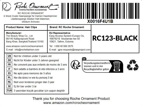 RC ROCHE ORNAMENT 6 Pcs Flat Lay Down Hair Clips - Durable Plastic Side Slide for Women Styling, Medium Black