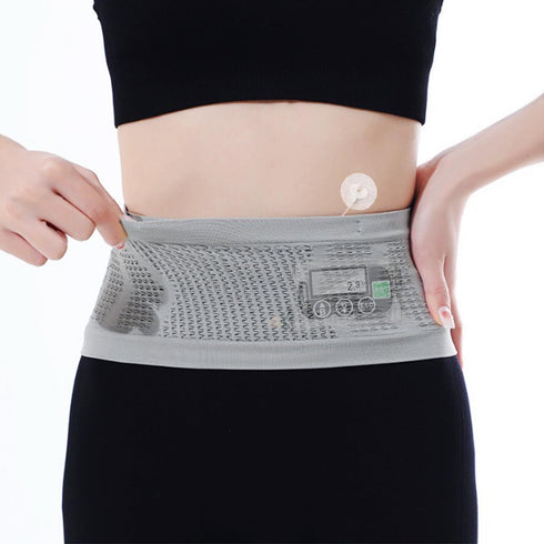 ?????????????? ?????? Insulin Pump Belt, Diabetic Waist Belt with 4 Large Pockets, Breathable for Sleeping (Grey, 30-35 inch)