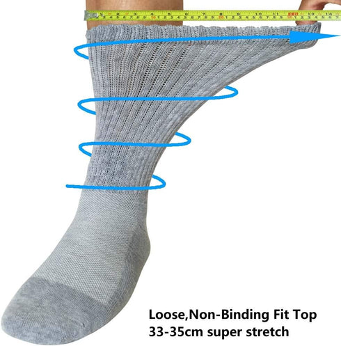 W WELL KNITTING Top,Seamless 4 Well Knitting Loose Men's Diabetic Crew Socks,Non-Binding Toe,Semi Cushion,Breathable