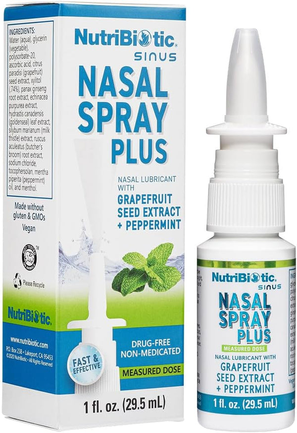 NutriBiotic Nasal Spray Plus, 1 Fl Oz, Nasal Lubricant with GSE, Xylitol & Botanical Extracts