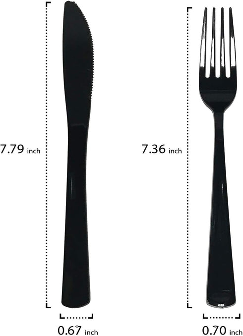 Party Essentials Party Supplies Wrapped Silverware Set Disposable, Pre Rolled Napkin and Cutlery, Forks/Knives Black, 50 Units by Party Essentials