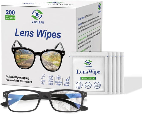 VisClear Eyeglass Cleaner Wipes, 200 Counts, Ocean scented,No Scratches and Safe for Prescription