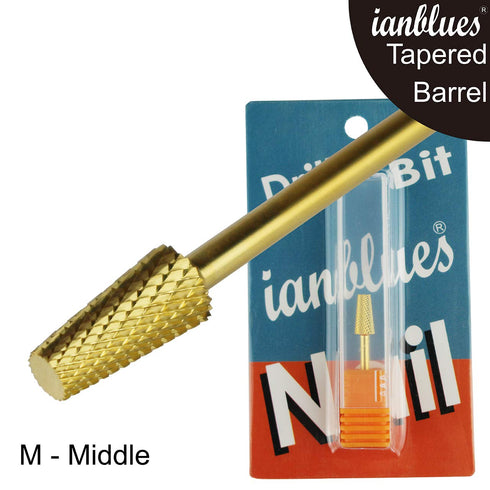 Tapered Barrel Carbide Nail Drill for Electric Manicure Drill Machine, Pro-Remove Nail Gels, Acrylic Gels, Dip Powder, or Normal Nail Care (M- Middle, Gold)
