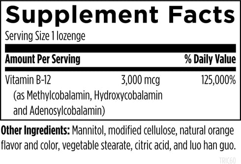Designs for Health B12 Tricobalamin Lozenges - 60 Lozenges, 3000mcg Triple B12 Quick Dissolve Tablets, Natural Orange