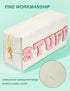 Preppy Makeup Bag, Cream Synthetic Leather Patch Cosmetic Bag with STUFF Chenille Letter, Gift for Girlfriend, Wife,