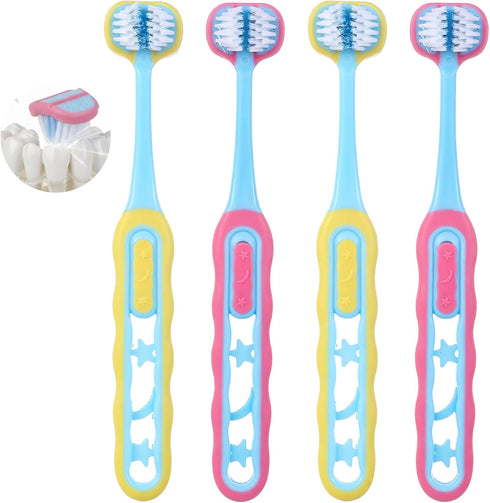 ValueBargain 4 Pack 3 3 1-12, Sided Toothbrush Kids, Soft Bristles Sided Toothbrush, Triple-Sided Design for Ages Easy