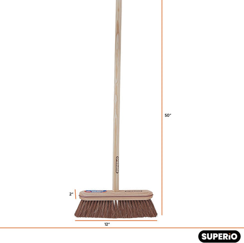 Superio Kitchen and Home Horsehair Broom with Wood Handle, Heavy Duty Household Broom for Dust and Wisp Floors