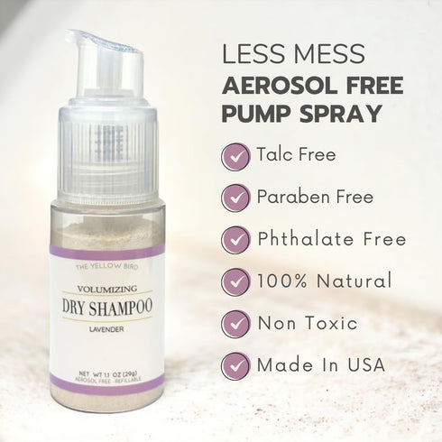 The Yellow Bird Natural Powder Dry Shampoo: Non Aerosol Pump Spray, Organic Ingredients, Lavender Oil Scent