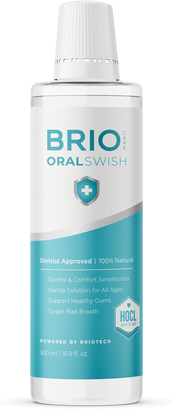 BRIOTECH Pure Hypochlorous Acid Oral Swish, Alcohol Free Mouthwash Rinse, 16.9 fl oz for Oral Care