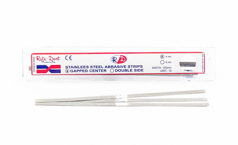 Dental Orthodontic Stainless Steel Metal Polishing Strips, 12 Strips per Box, Single Sided Center Gap 4mm