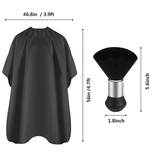 Professional Hair Cutting Cape FEBSNOW with Neck Duster Brush, Salon Barber Cape (Black)