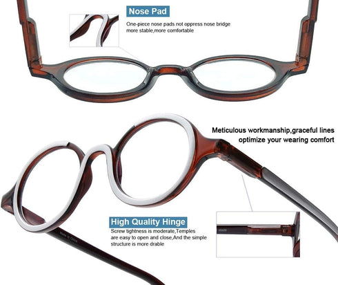 Retro Round Reading Glasses for Men and Women - Stylish Color Frame Design, Blue Light Blocking, Spring Hinges, Anti