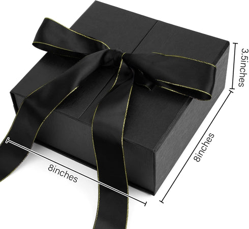 JOHOUSE Gift Box Black, 8x8x3.5 Inches with Lids, Magnetic Closure & Ribbon for Weddings, Birthday Presents