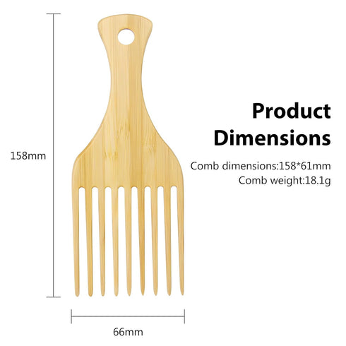 2-Piece Bamboo Comb Set for Afro Hair, Natural Anti-Static Picks for Curly, Thick Hair, Eco-Friendly Styling Solution