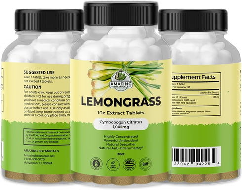 Lemongrass 10X Extract Tablets 1,000mg Each - Organic Cymbopogon Citratus Antioxidant Supplement for Immunity Boosting
