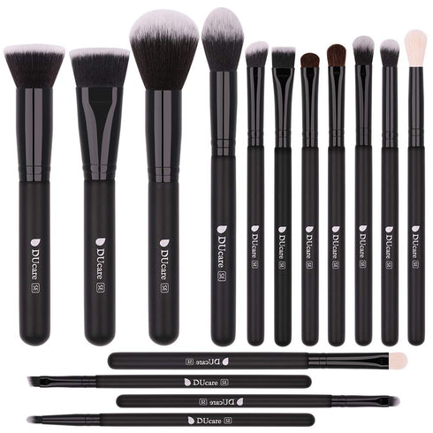 DUcare Makeup Brushes, 15Pcs Premium Synthetic Kabuki Brush Set for Foundation, Concealers, and Eye Shadows