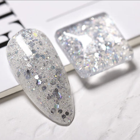 Vishine Gelpolish Long-lasting Gel Nail Polish, Shiny Color Soak Off UV LED, Glitter Silver (1853)