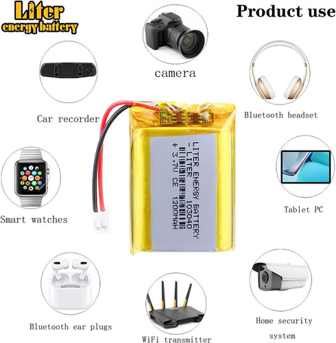 3.7V 1200mAh Lipo Battery, 103040 Lithium Polymer Ion Battery with JST Connector, Rechargeable Lithium Ion