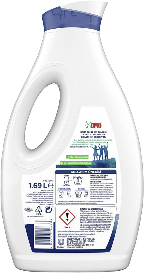 Omo Liquid Active Cold Power Laundry Detergent, 1690ml for Whites and Colours
