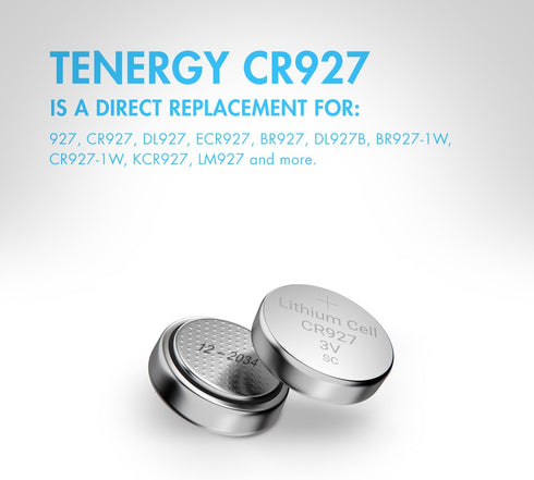 Tenergy CR927 3V Lithium Button Cell Battery for Watches, Temperature Sensors, Smart Water Bottles, Remote Controllers