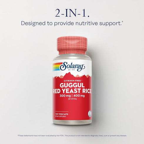 SOLARAY Guggul Gum Extract & Red Yeast Rice, 60 Servings, 120 VegCaps - Healthy Cardiovascular Function Support